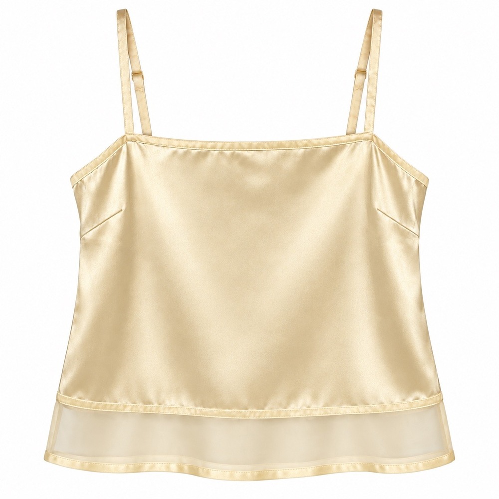 Vintage 90s Victoria's Secret Ivory Satin Sheer Hem Cami Small